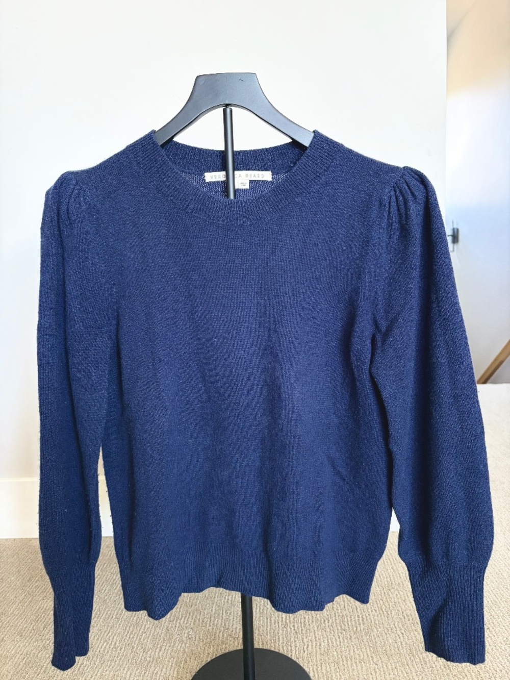 Veronica Beard 100% Cashmere Puff-Sleeve Sweater — Blue — Size M